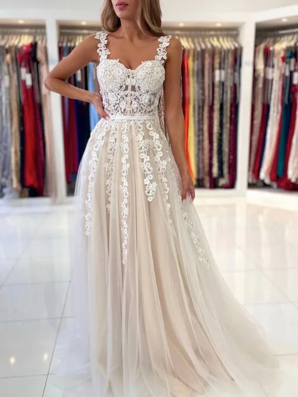 Champagne A Line Lace Long Prom Dresses, Champagne Formal Evening Dresses Tunics stripes playful