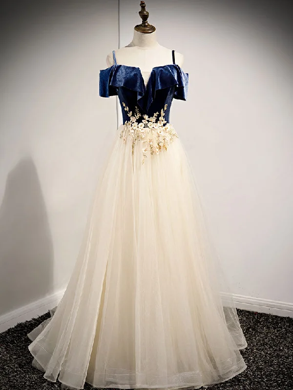 Champagne Tulle Lace Long Prom Dress, Champagne Evening Dress Tunics Business professional