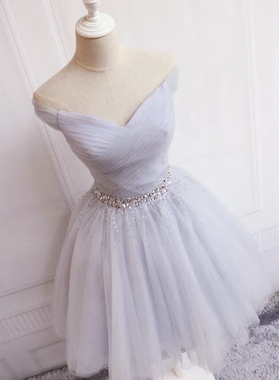 Charming Sliver Grey Short Beaded Tulle Party Dress, Prom Dress Tunics Cozy comfortable