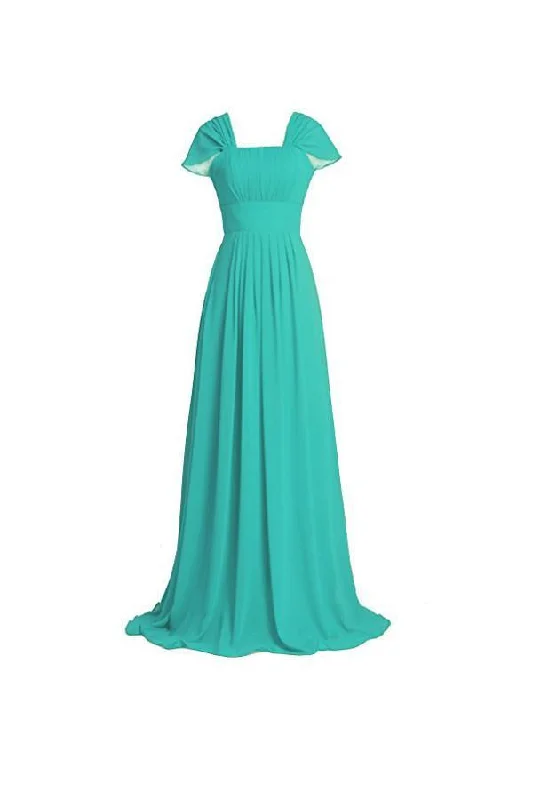 Chiffon Butterfly Sleeves Bridesmaid Dresses Formal Evening Dress BD025 Square Neckline Feminine