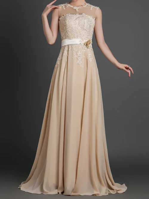 Champagne Grecian Full Length Evening Dress with Illusion Neckline QY145 Tunics Stylish modern