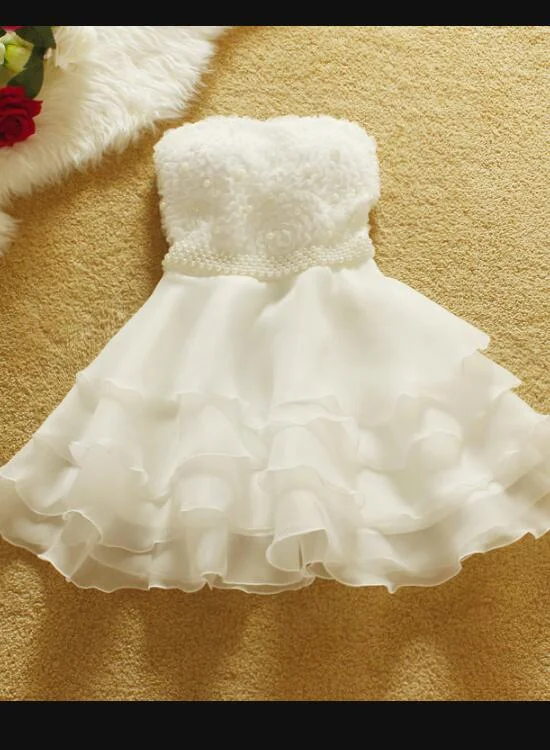 Cute Organza Mini Teen Party Dress, Lovely Formal Dress, White Dresses Tunics Fall fleece