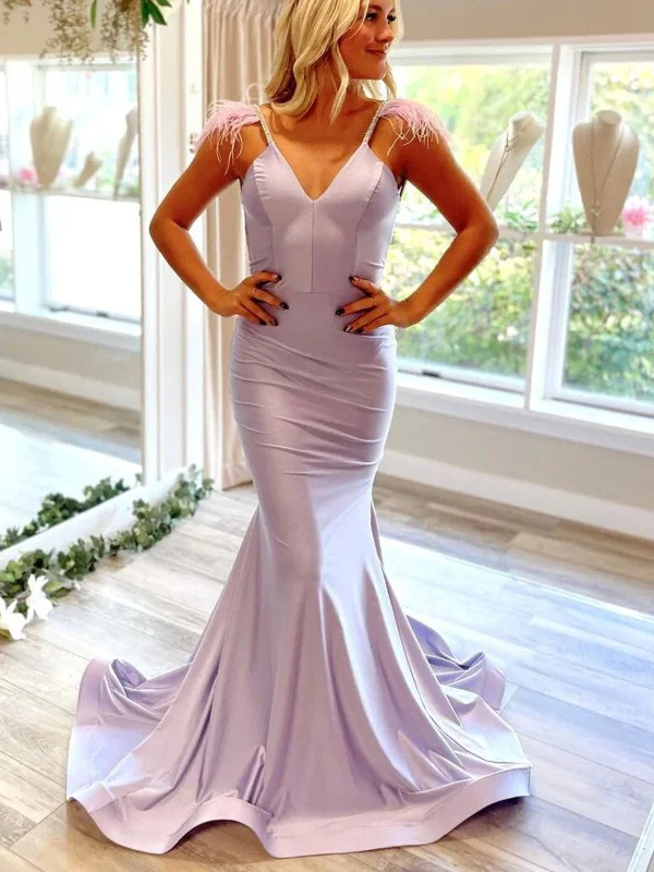 Elegant Lilac V Neck Mermaid Formal Dress， V Neck Purple Mermaid Long Prom Evening Dress Tunics Seasonal trendy