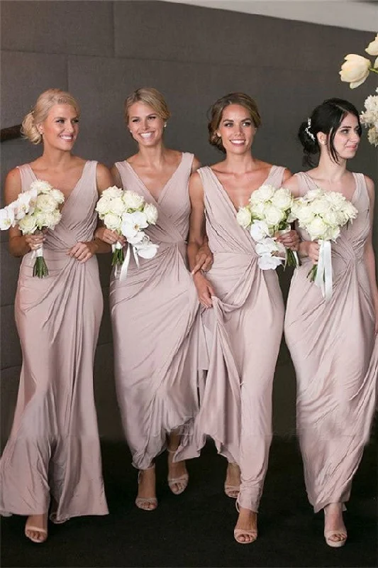 Elegant V-neck Sheath Pink Bridesmaid Dresses Long Party Dress for Maid of Honor OK1834 Tunics Yoga stretchy
