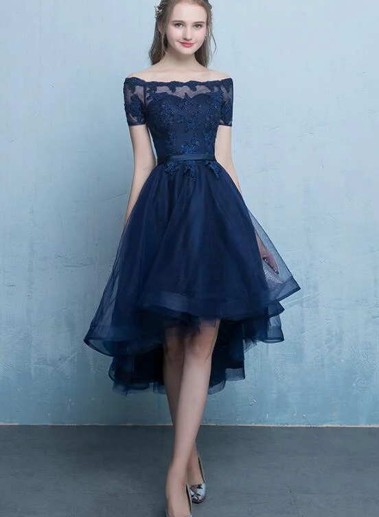 Fashionable Tulle High Low Party Dress ,Off Shoulder Homecoming Dress Tunics Fleece cozy