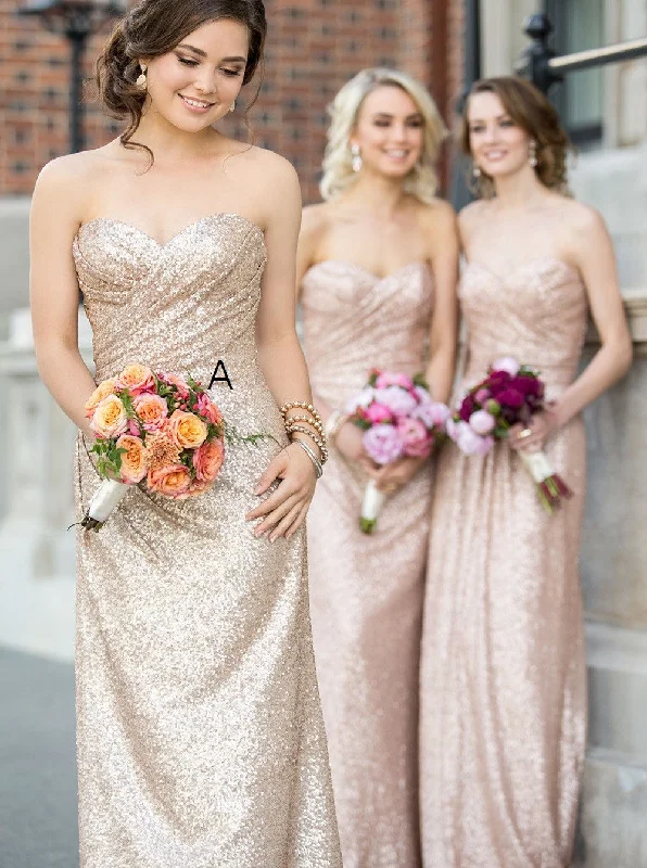 Gorgeous Strapless Sequin Long Bridesmaid Dress Evening Dress Tunics Prom sequined