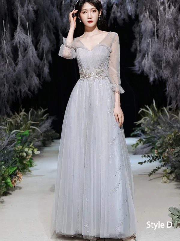 Gray Bridesmaids A-Line Shimmery Tulle Wedding Evening Dress Tunics Chinos classic