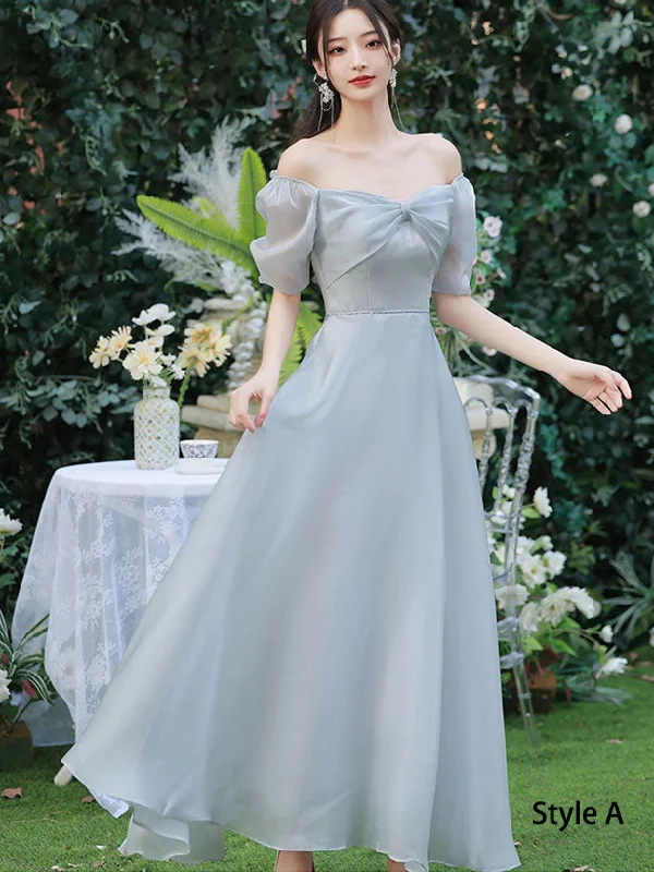 Gray Bridesmaids Fit & Flare A-Line Maxi Wedding Party Dress Tunics Satin smooth