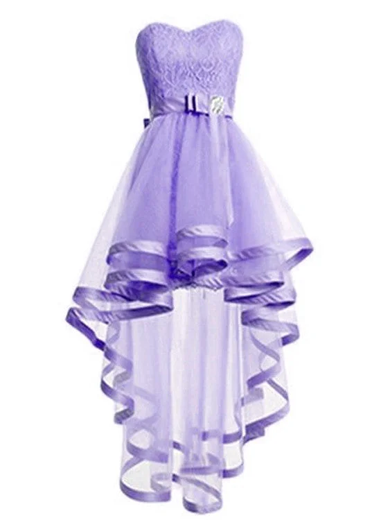 Light Purple Tulle High Low Sweetheart Party Dress, Tulle Homecoming Dress Bodycon Fitted Nightout