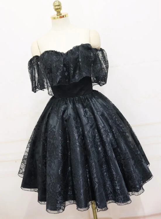 Lovely Black Off Shoulder Lace Short Party Dress, Black Homecoming Dress Tunics Practical durable