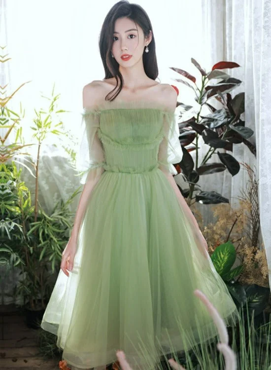 Lovely Green Short Tulle Party Dresses Homecoming Dress, Short Green Formal Dresses Tunics Lace romantic