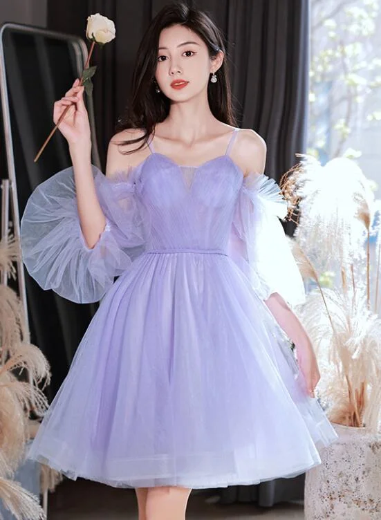 Lovely Lavender Short Party Dress Off Shoulder Dress, Cute Homecoming Dresses Tunics Silk luxurious