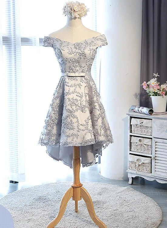 Lovely Light Grey Lace High Low Teen Party Dress, Fashionable Formal Dress Tunics Designer luxury