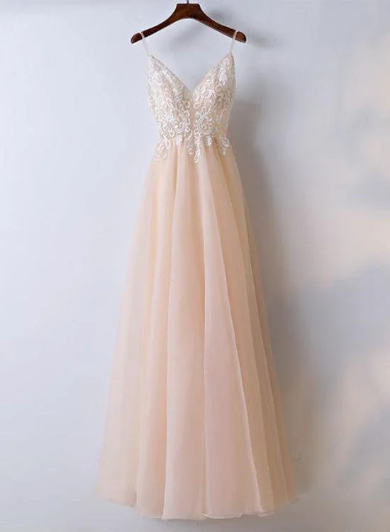 Lovely Light Pink Tulle V-neckline Long Party Dress, Party Dress Shift Classic Vintage