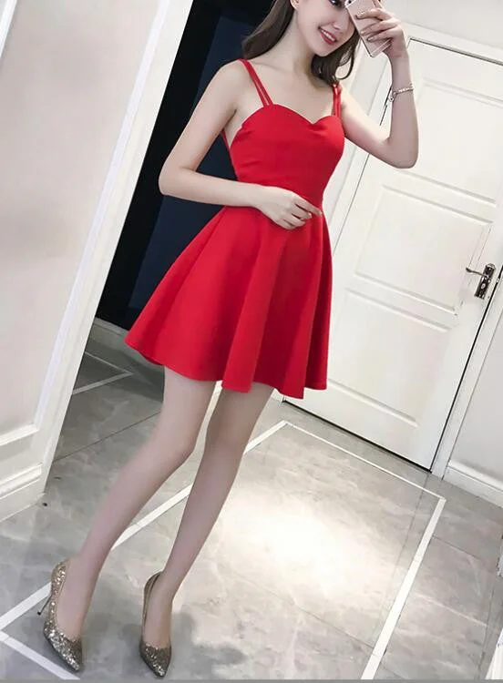 Lovely Mini Women Straps Sexy Party Dress in Stock, Red Women Dress, Mini Dress Tunics Sale discount