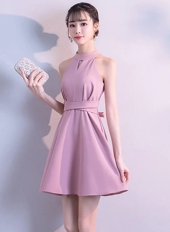 Lovely Pink Halter Mini Party Dress, Cute Women Dress Tunics Versatile functional