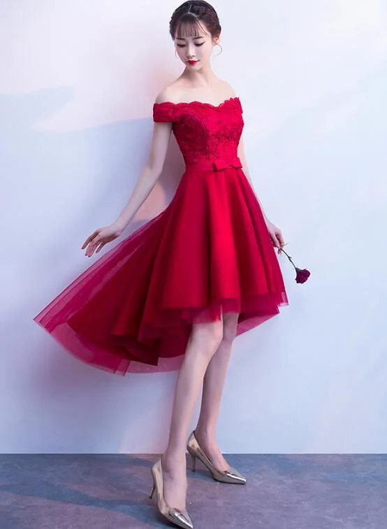 Lovely Red Off Shoulder Tulle High Low Party Dress, Red Homecoming Dress Tunics Recommended stylist