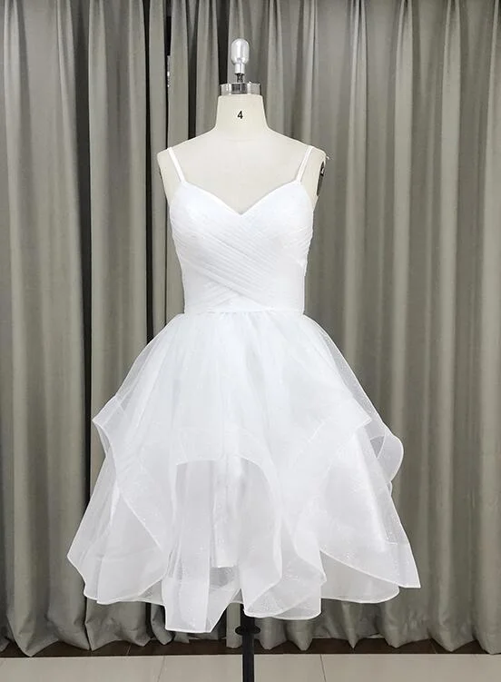 Lovely White Tulle V-neckline Short Party Dress,Homecoming Dress Tunics Canvas sturdy