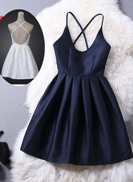 Lovey Blue Graduation Dresses, Short Navy Blue Women Dresses, Cross Back Party Dresses,Teen Formal Dresses Tunics Review highly