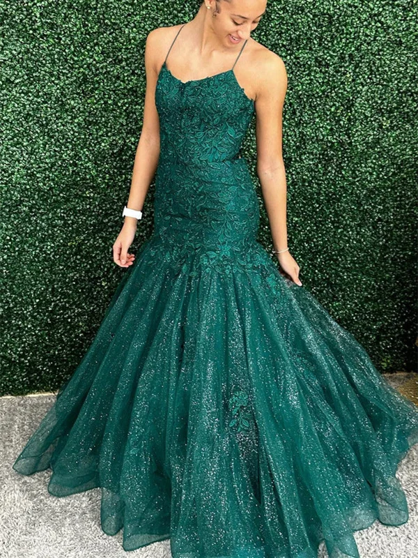 Mermaid Green Lace Open Back Long Prom Dresses, Mermaid Backless Green Formal Evening Dresses, Green Lace Ball Gown Tunics Spring floral