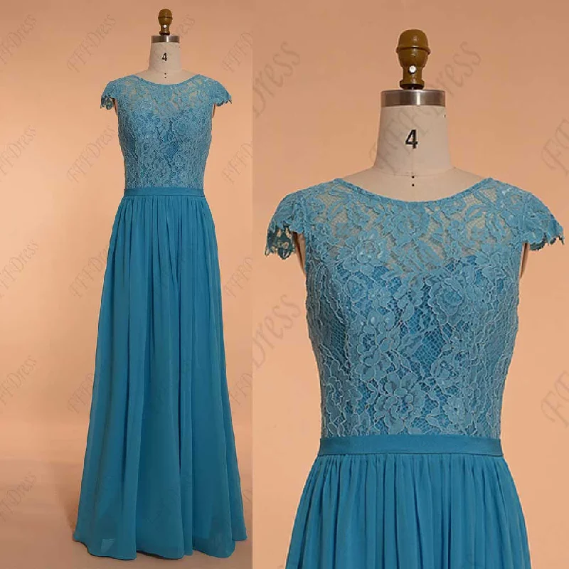 Modest aqua blue evening dresses cap sleeve bridesmaid dresses Tunics Distressed trendy