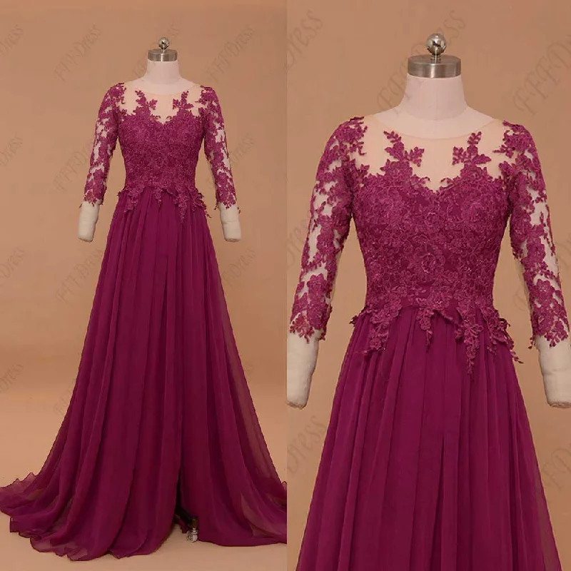 Modest magenta mother of the bride dress with sleeves plus size evening dress Tunics Sophisticated sleek