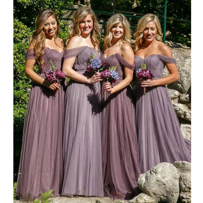 Off the Shoulder Sweetheart Tulle Long Wedding Party Dresses Cheap Charming Bridesmaid Dresses, WG386 Tunics Lace romantic