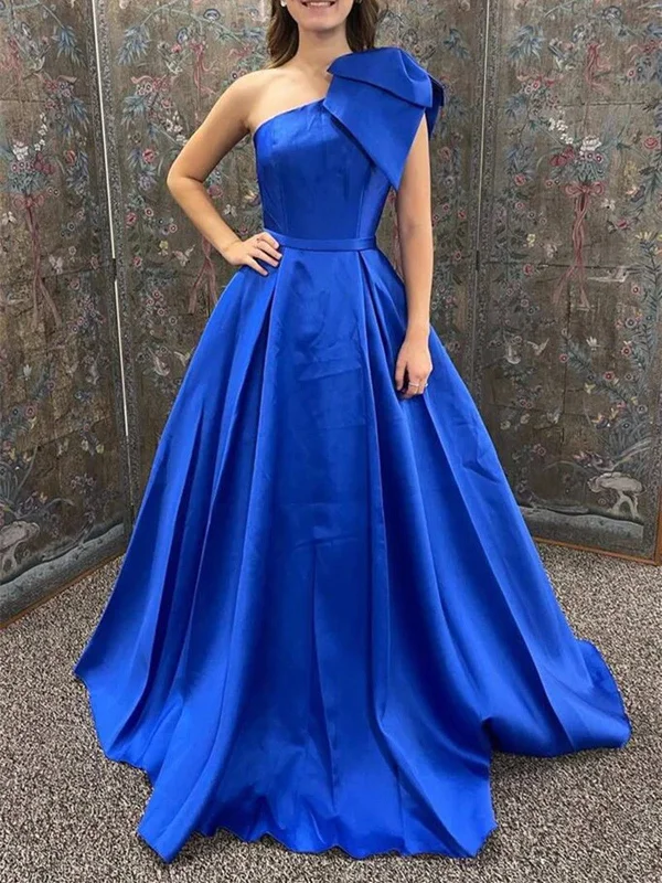 One Shoulder Royal Blue/Yellow Long Prom Dress, Long Royal Blue/Yellow Formal Graduation Evening Dress Tunics Versatile functional