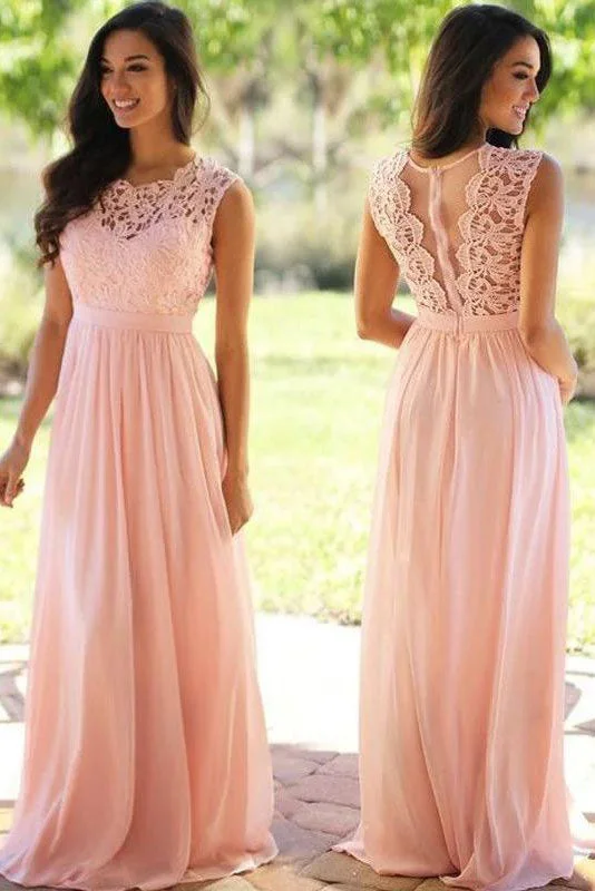 Pink Bridesmaid Dresses Lace Top Long Chiffon Wedding Party Dress OKO17 Tunics Timeless classic