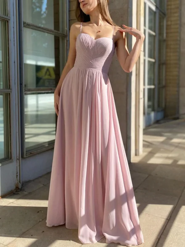 Pink Chiffon Long Prom Dresses, Pink Chiffon Long Formal Evening Dresses Tunics Handmade artisanal