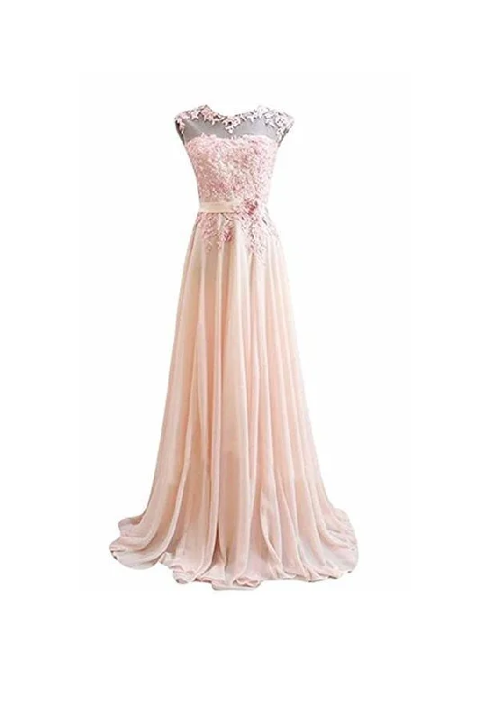 A Line Pink Long Lace Chiffon Prom  Evening Dresses PG273 Tunics Evening elegant