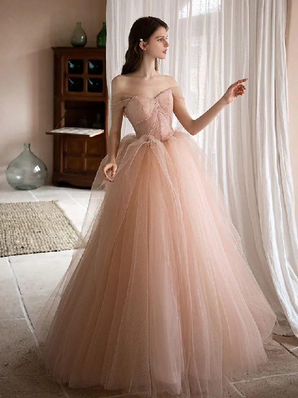 Pink Sweetheart Neck Tulle Long Prom Dress, Pink Evening Dress Tunics Exclusive limited