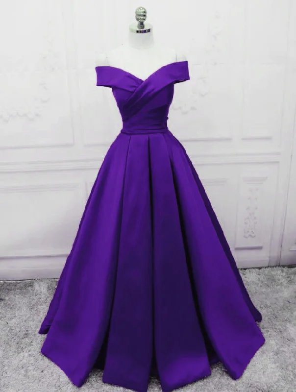 Purple Satin Simple Sweetheart Long Evening Dress, Purple Formal Wedding Party Dresses Mermaid Tail Wedding