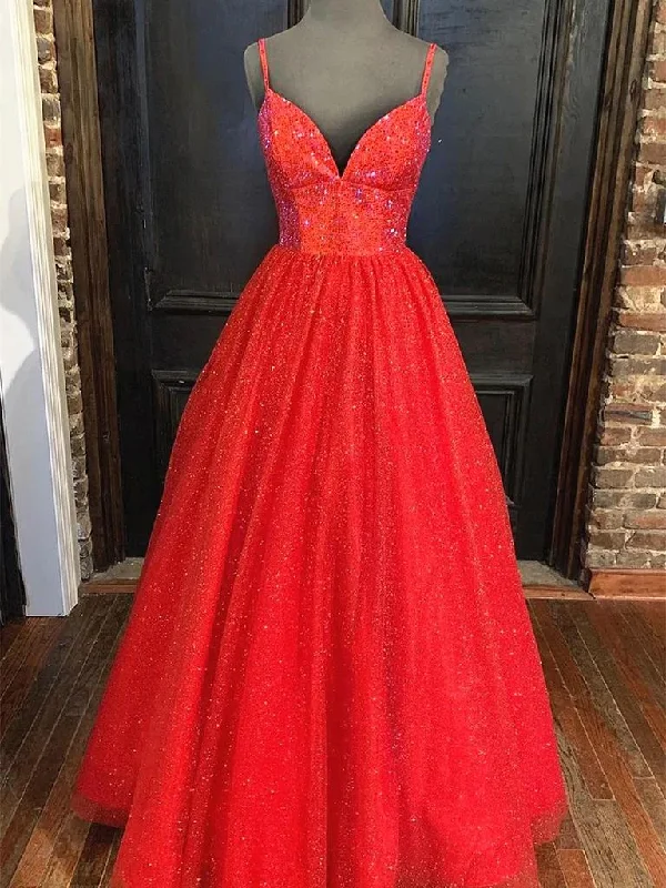 Shiny A Line V Neck Black Red Long Prom Dresses, V Neck Backless Long Formal Evening Dresses Tunics Denim casual