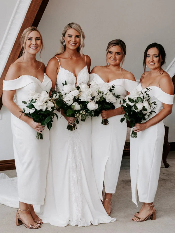 Simple Sexy Off-shoulder Sleeveless Mermaid Slit Party Dresses Bridesmaid Dresses, SW1098 Tunics Long Elegant