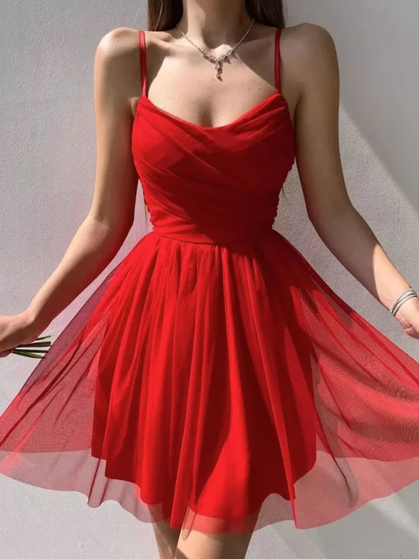 Simple Red Short Tulle Prom Dresses, Simple Red Short Tulle Formal Evening Dresses Tunics Review highly