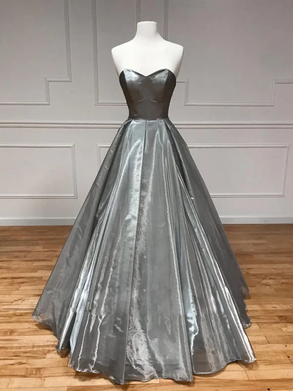 Simple Sweetheart Veck Grey Satin Long prom Dresses, Simple Sweetheart Veck Gray Satin Long Formal Evening Dresses Tunics Stylish modern