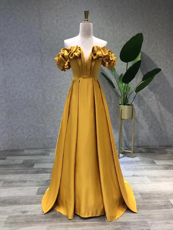 Simple Yellow Satin Long Prom Dress, Yellow Evening Dress Tunics Top Casual