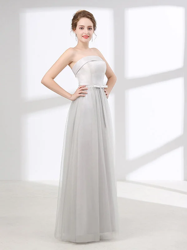 Strapless Dove Gray Tulle Floor Length Evening Dress Tunics Plaid country