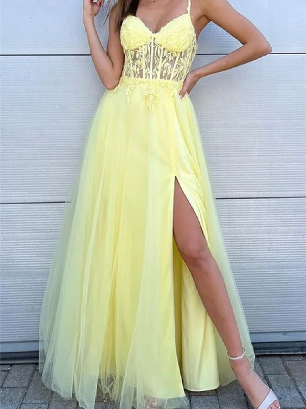V Neck Blue/Pink/Yellow Lace Long Prom Dress with High Slit, Blue/Pink/Yellow Lace Formal Graduation Evening Dress Tunics Fall fleece