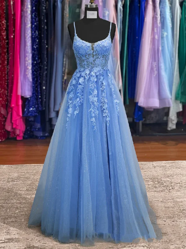 V Neck Open Back Blue Lace Prom Dresses Long, Blue Lace Formal Dresses, Blue Evening Dresses Tunics Occasion special