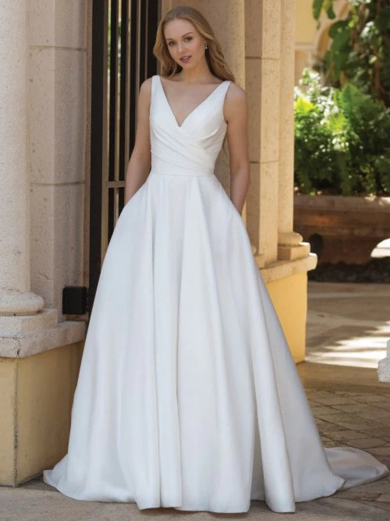 V Neck Open Back White Satin Long Prom Dresses, V Neck White Formal  Evening Dresses Boat Neckline Classic