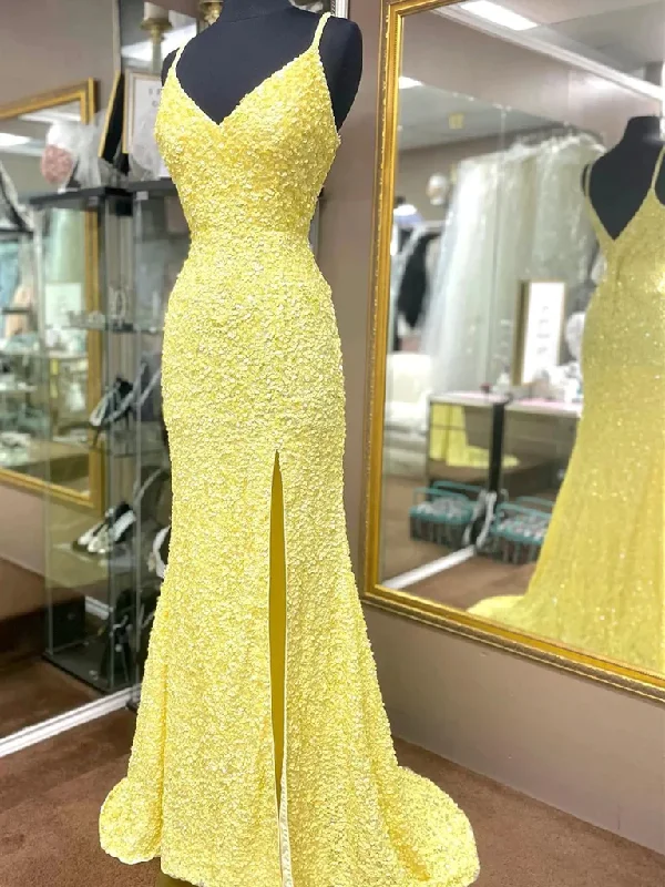 V Neck Yellow Hot Pink Mermaid Long Prom Dresses, Hot Pink Yellow Mermaid Formal Evening Dresses Tunics Velvet soft