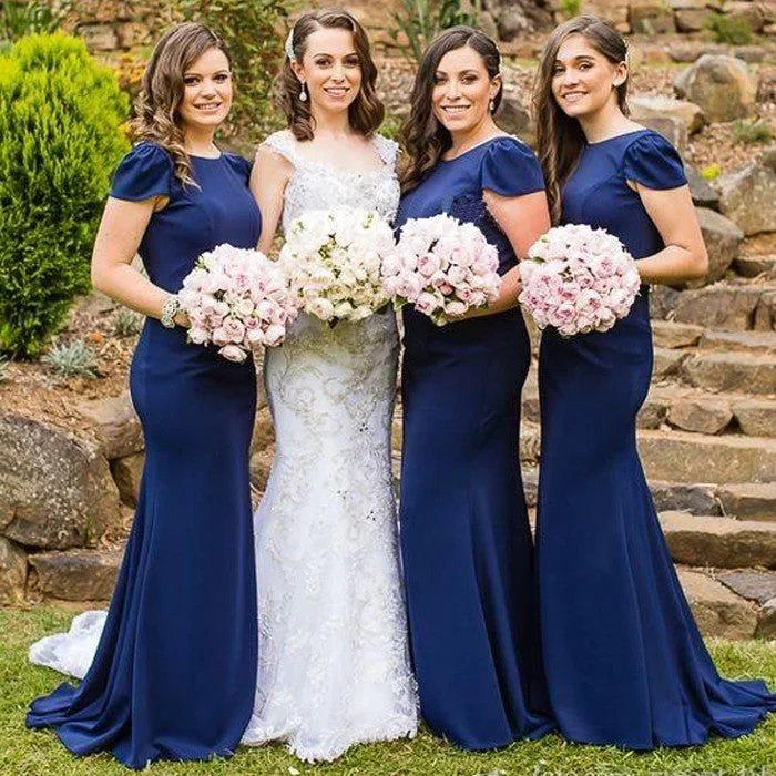 Women Elegant Cap Sleeve Royal Blue Mermaid Long Wedding Party Dresses, WG151 Tunics Handmade artisanal