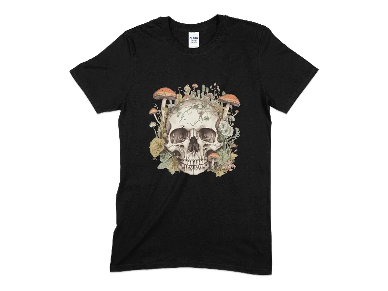 Skull With Mushrooms and Flowerstshirt Unisex T-Shirt Real Fur Shearling Chenille