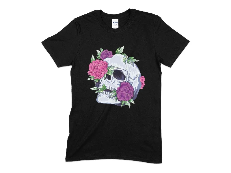 Colorful flowers Skull Unisex T-Shirt Spandex Blend Rayon Blend Denim Blend