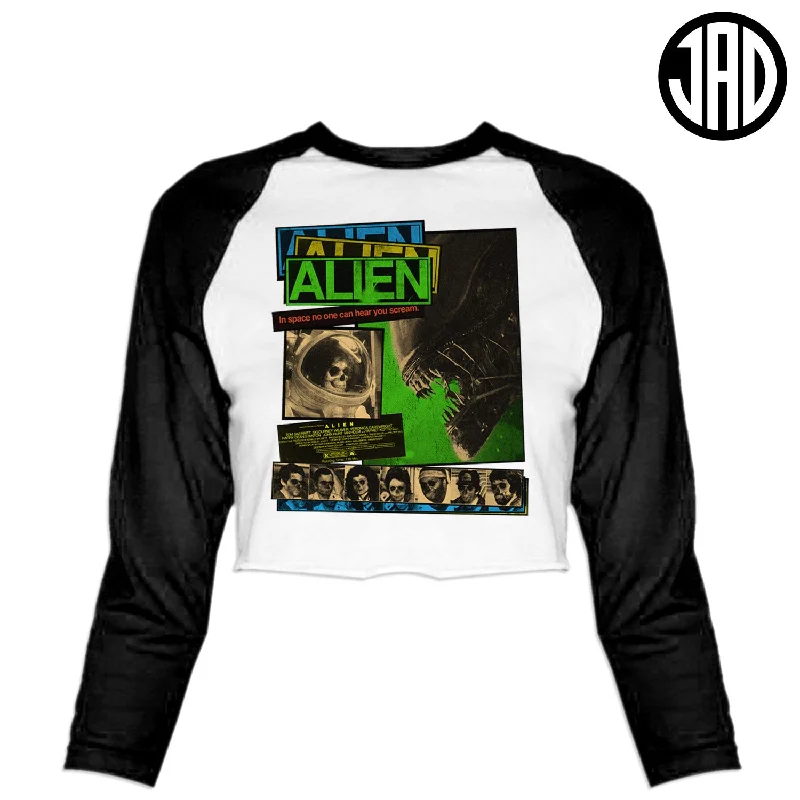 Alien Poster V2 - Women's Cropped Baseball Tee Spandex Blend Rayon Blend Denim Blend