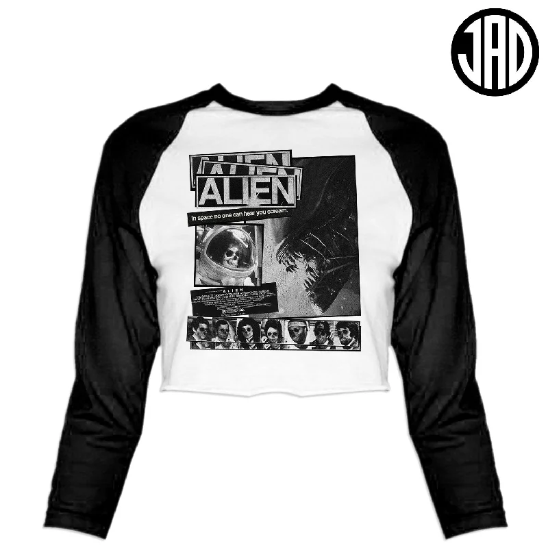 Alien Poster - Women's Cropped Baseball Tee Striped Floral Plaid