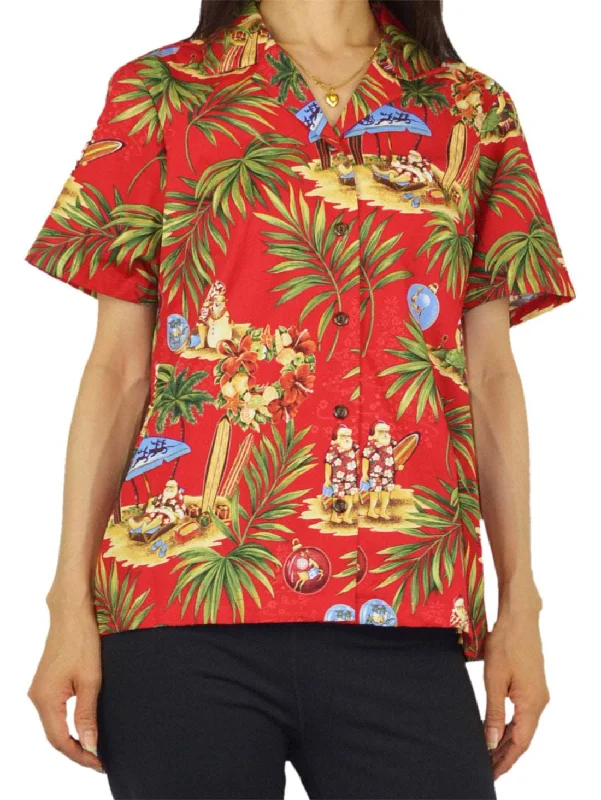 Christmas in Hawaii Women's Hawaiian Camp Shirt Collared Crew Neck Turtle Neck