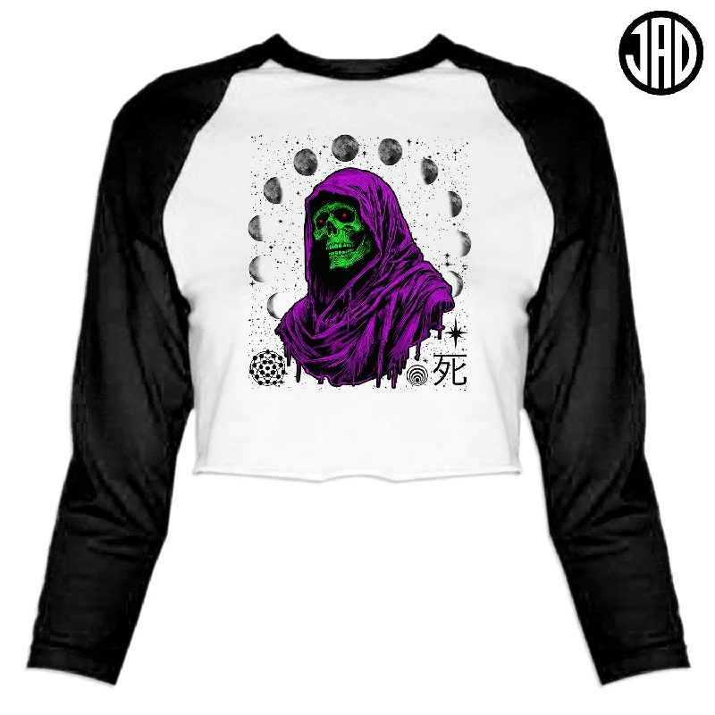 Cosmic Death - Women's Cropped Baseball Tee Hooded Caped Shawl Collar